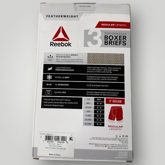 Reebok 3 Pack Featherweight Performance Boxer Briefs 6" Inseam Underwear Size S - Picture 3 of 11